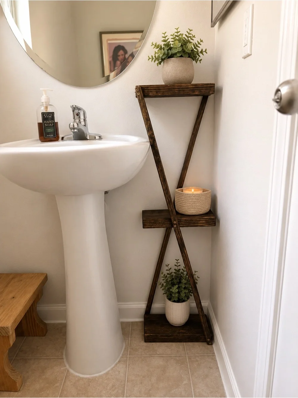 Rustic X-Frame Corner Shelf - Dark Brown